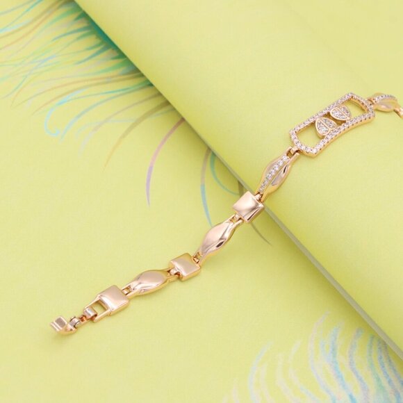 "Elegant Rose Gold Bracelet with Double Drop Stone Accent, XPBL0919 - Picture 7 of 12